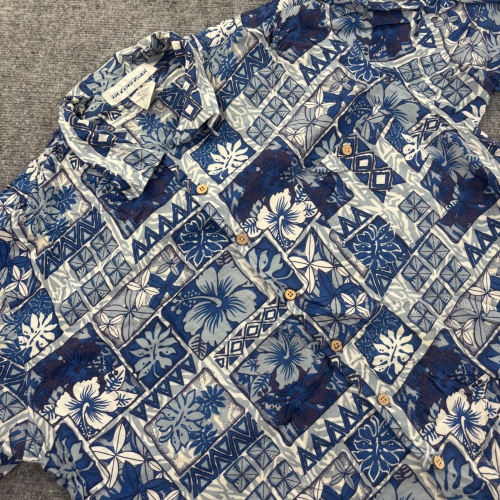 Irvine Park Button Down Shirt 2XL TL Blue Floral Rayon Hawaiian‎ Men's
